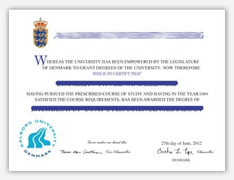 Aalborg University Esbjerg - Fake Diploma Sample from Sweden